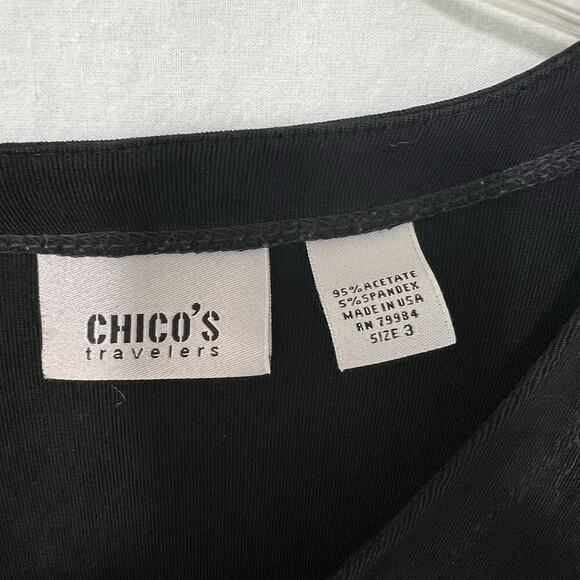 Chico’s Travelers Front Zip Cardigan Size 3 Black XL Rhinestones V Neck Acetate - Picture 7 of 11